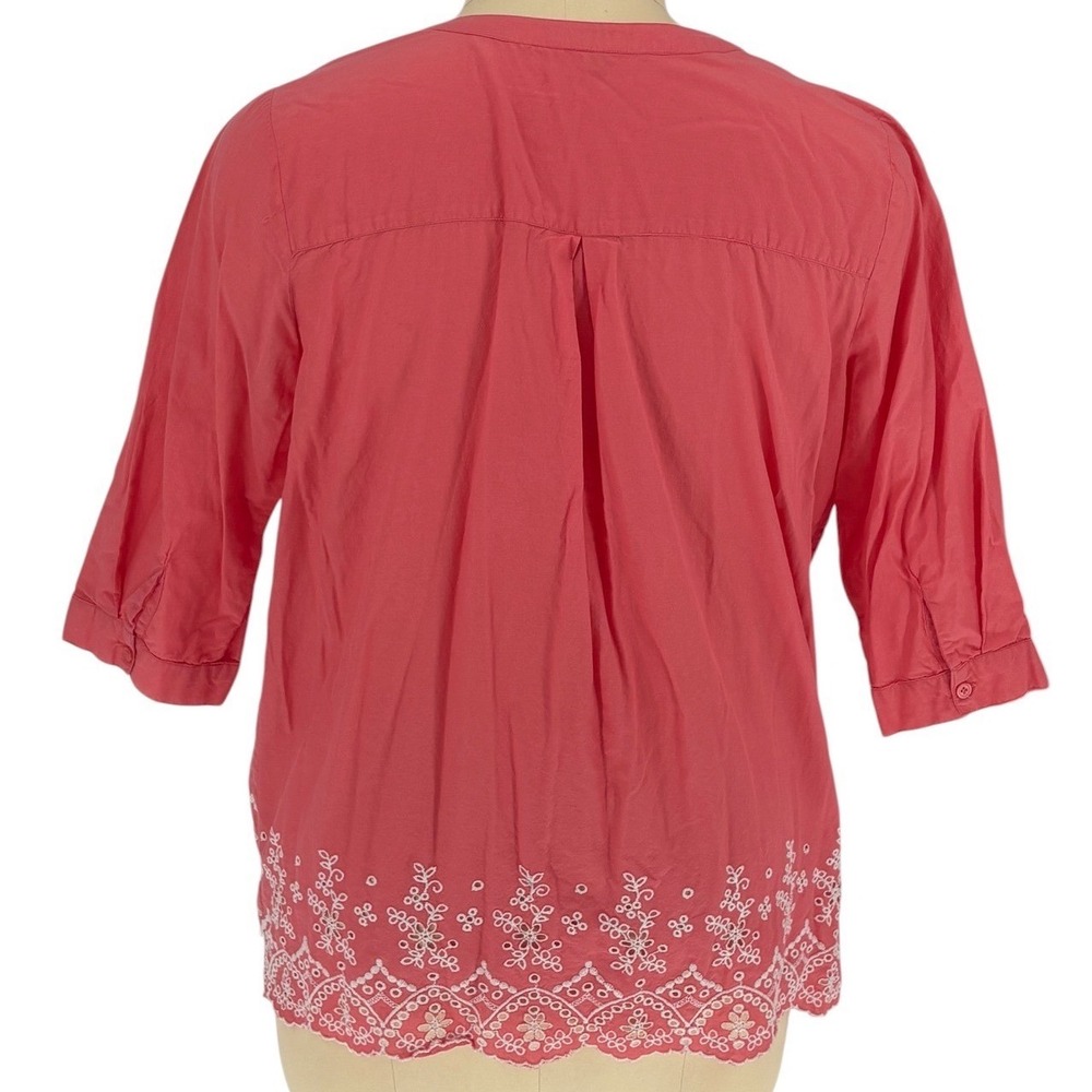 Woman Within Blouse Coral Eyelet Embroidered Pintuck 1X 100% Cotton - Picture 2 of 9